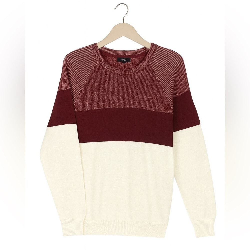 Alfani Mens Colorblock Knit Crewneck Long Sleeve Sweater Purple Med. New No Tags